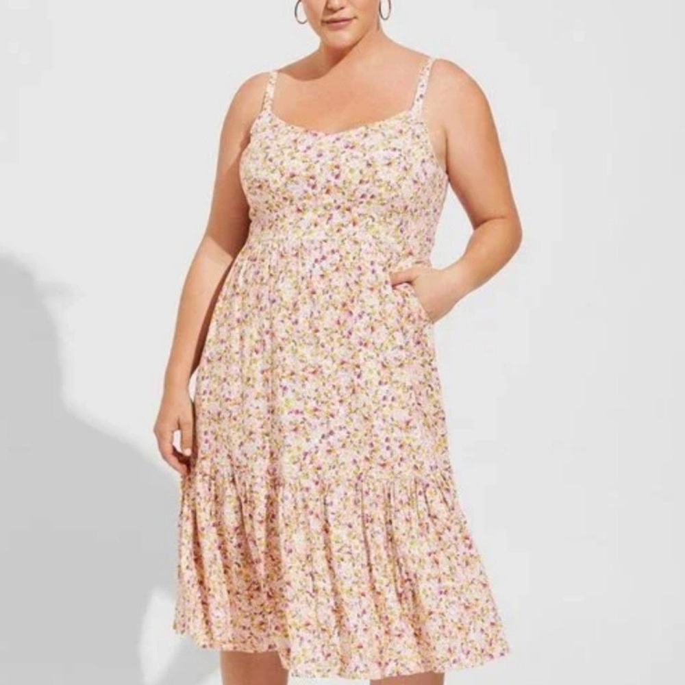 Torrid Rayon Slub Tiered Midi Dress‎ Women’s Size 4X Floral Sleeveless